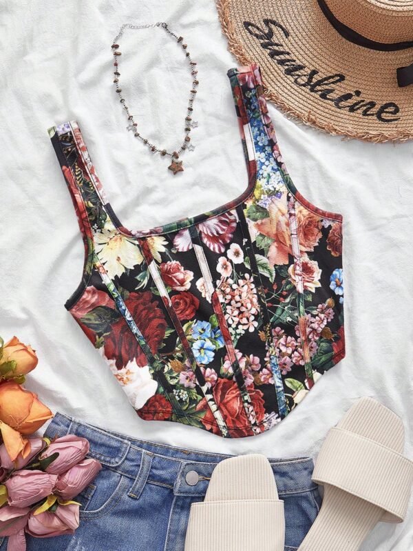 Top sin mangas de punto con estampado