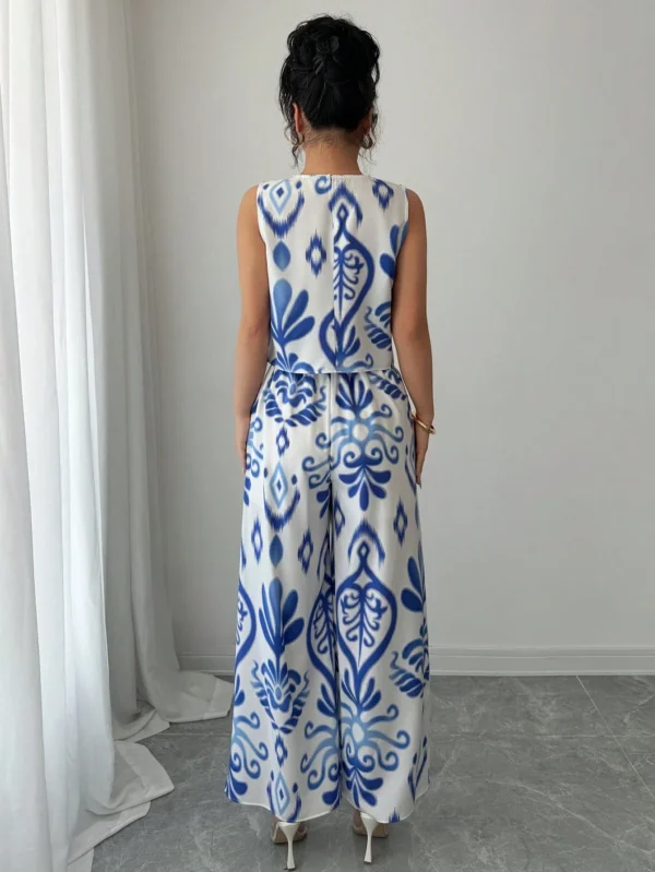 Set de 2 piezas con parte superior estampada de flores + pantalones anchos - Imagen 2