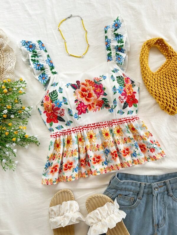Top casual con mangas cortas y estampado floral