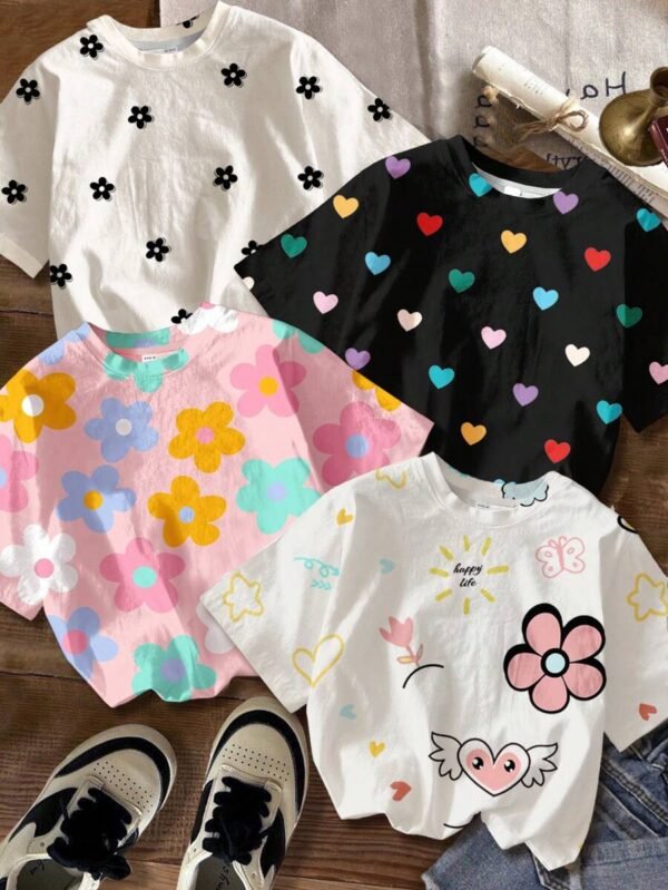 camisetas de manga corta de cuello redondo con estampado de flores