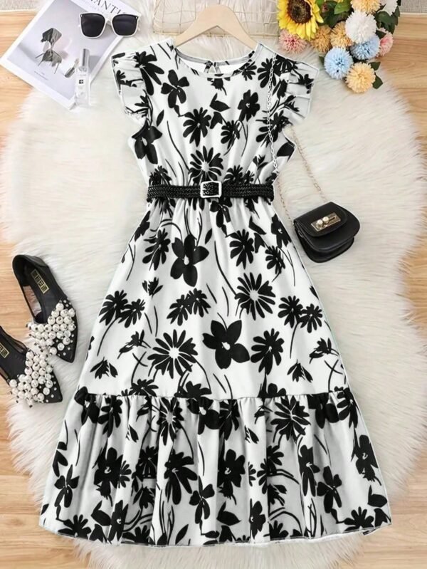 Vestido midi con estampado floral verde elegante