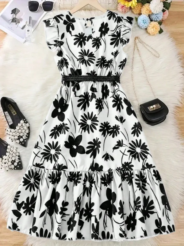 Vestido midi con estampado floral verde elegante - Imagen 2