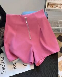 Pantalones cortos casuales de tiro medio con cremallera frontal