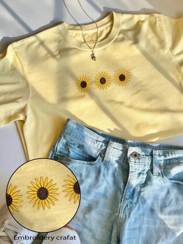 Camisetas de mujer para primavera y verano bordados de diseño de crisantemo