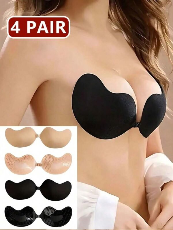4 pares (2 pares color albaricoque + 2 pares negros) de sostenes adhesivos