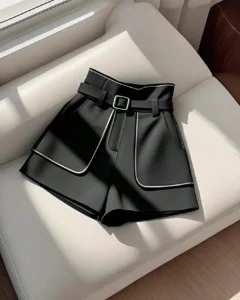 Shorts de cintura alta de moda con ribete de bloques de color