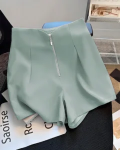 Pantalones cortos casuales de tiro medio con cremallera frontal