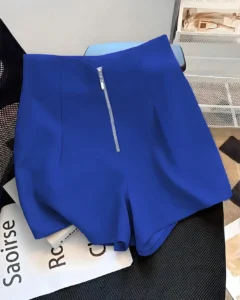 Pantalones cortos casuales de tiro medio con cremallera frontal
