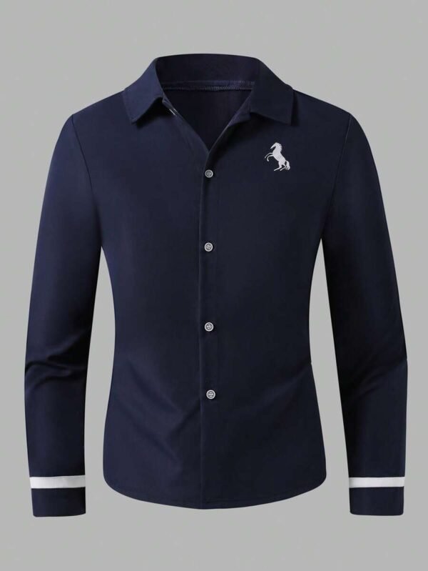Camisa de manga larga casual con bordado estilo caballero