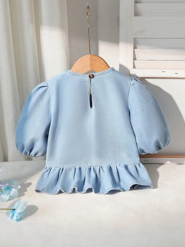 Blusa elegante de verano con cuello redondo y manga corta al estilo europeo - Imagen 2