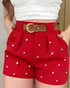 Pantalones cortos casuales y elegantes de mujer con bolsillos laterales