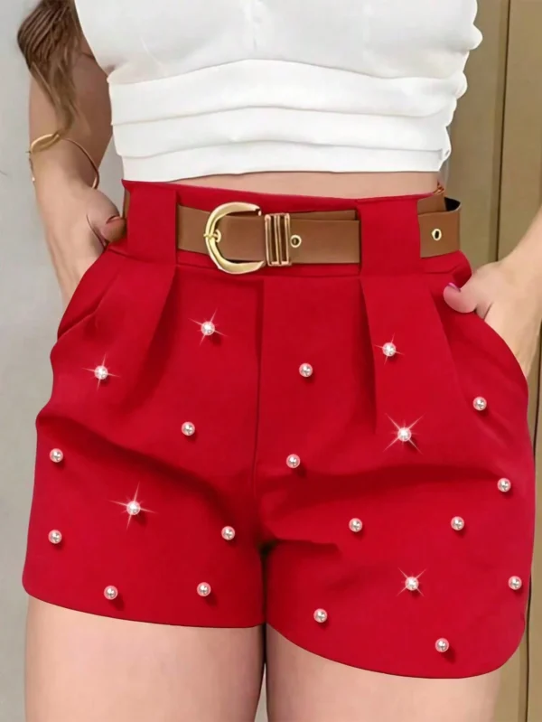 Pantalones cortos casuales y elegantes de mujer con bolsillos laterales