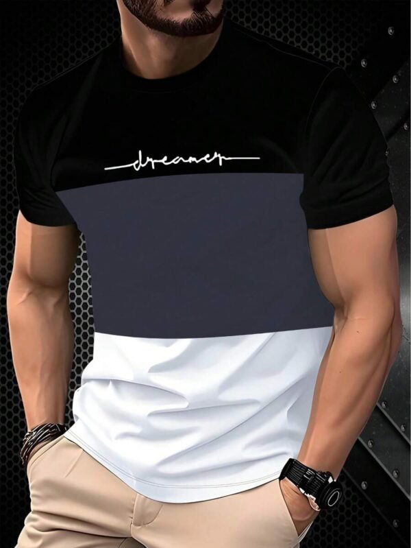 Camiseta de manga corta tricolor de patchwork, de uso diario y cómoda