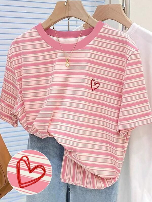 Camiseta de cuello redondo de manga corta, de estilo casual a rayas