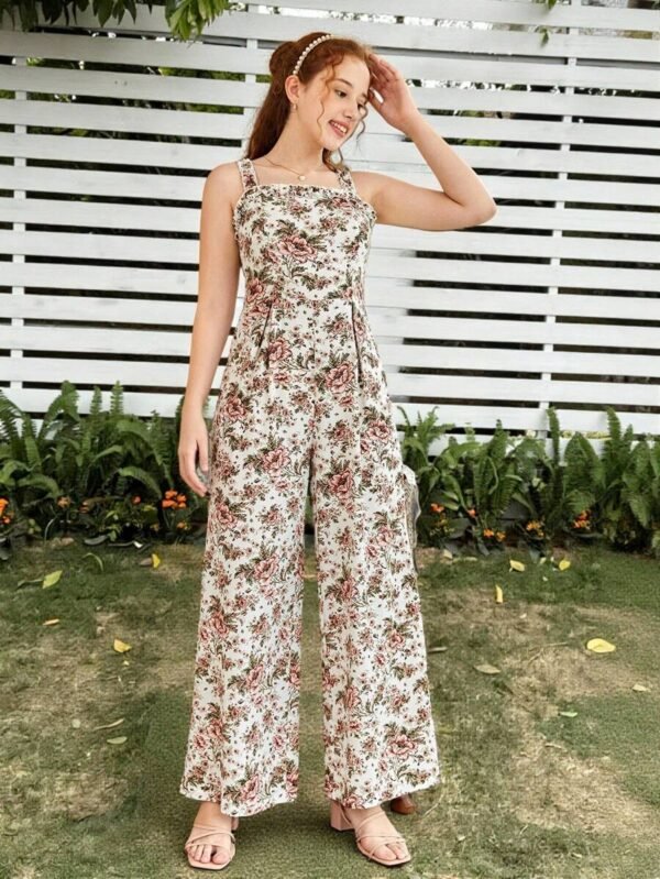 Mono de tirantes de pierna ancha con estampado floral