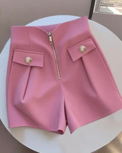 Shorts de mujer con cremallera delantera y cintura ajustada minimalista