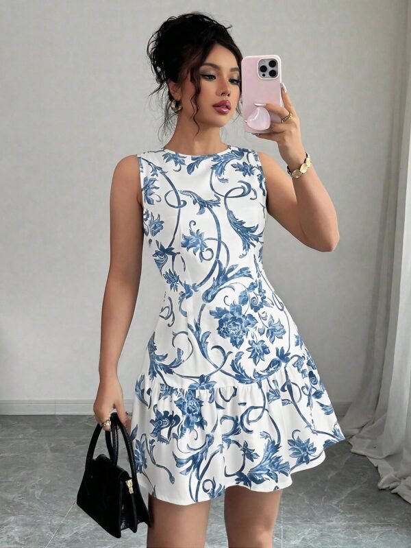 vestido mini con cintura con estampado floral