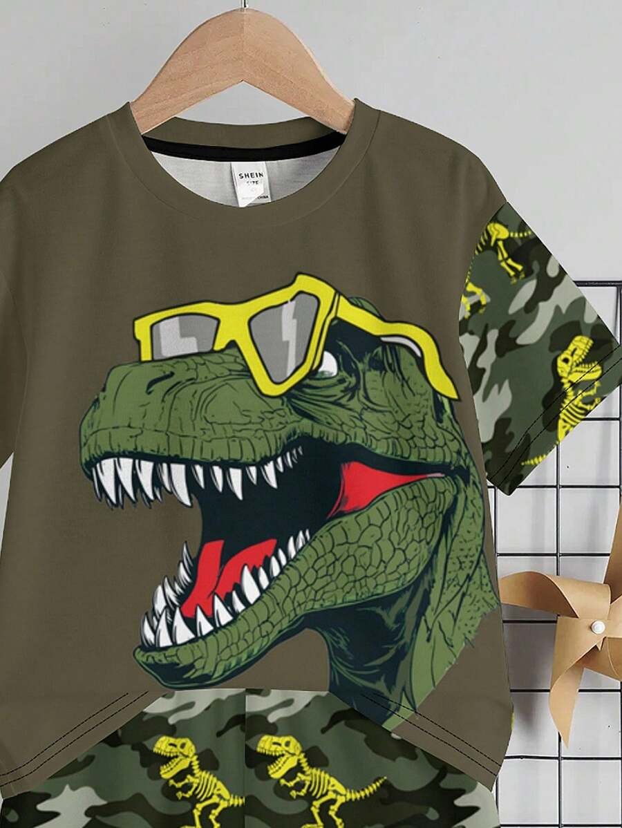 Conjunto de 2 piezas de camiseta de manga corta con cuello redondo y pantalones - Imagen 3