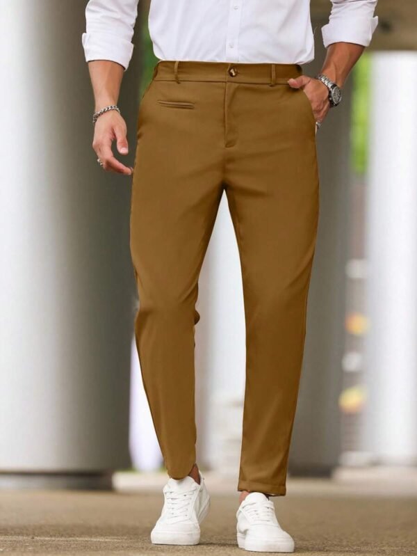 Pantalones casuales de hombres de color liso con bolsillo oblicuo - Imagen 3