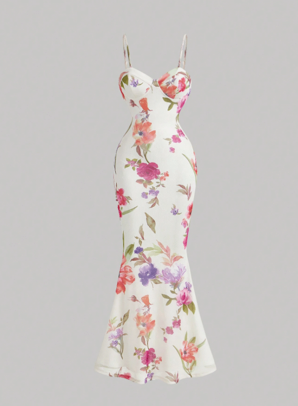 Vestido lencero maxi con estampado botánico romántico