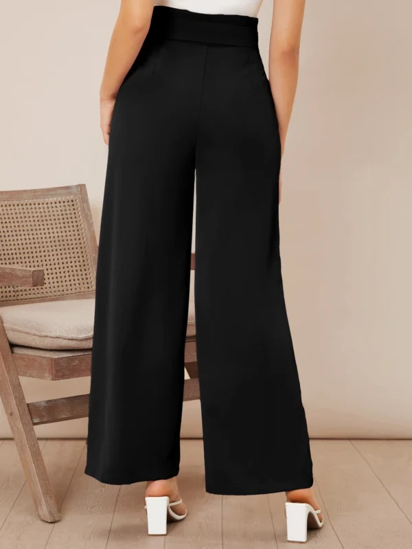 Pantalones de pierna ancha unicolor de talle alto con cinturón - Imagen 2