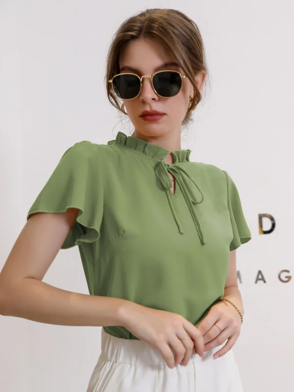 Blusa de cuello con corbata y mangas abullonadas - Imagen 3
