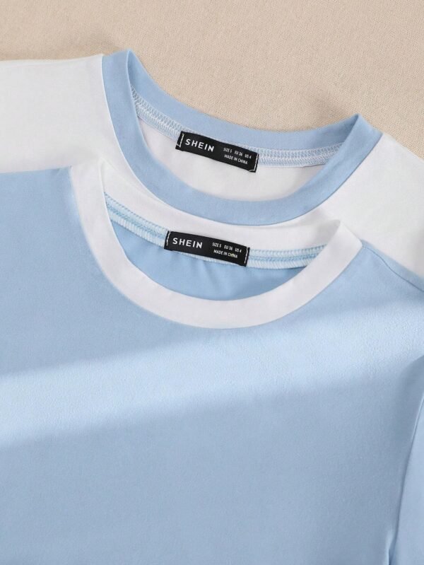 Camiseta De Mujer De Manga Corta Ajustada Con Bloque De Color - Imagen 3