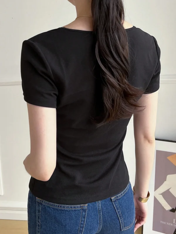 Camiseta de verano para mujer de manga corta con cuello de corazón - Imagen 2
