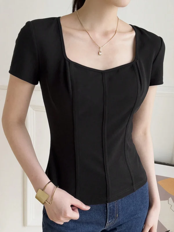 Camiseta de verano para mujer de manga corta con cuello de corazón - Imagen 3