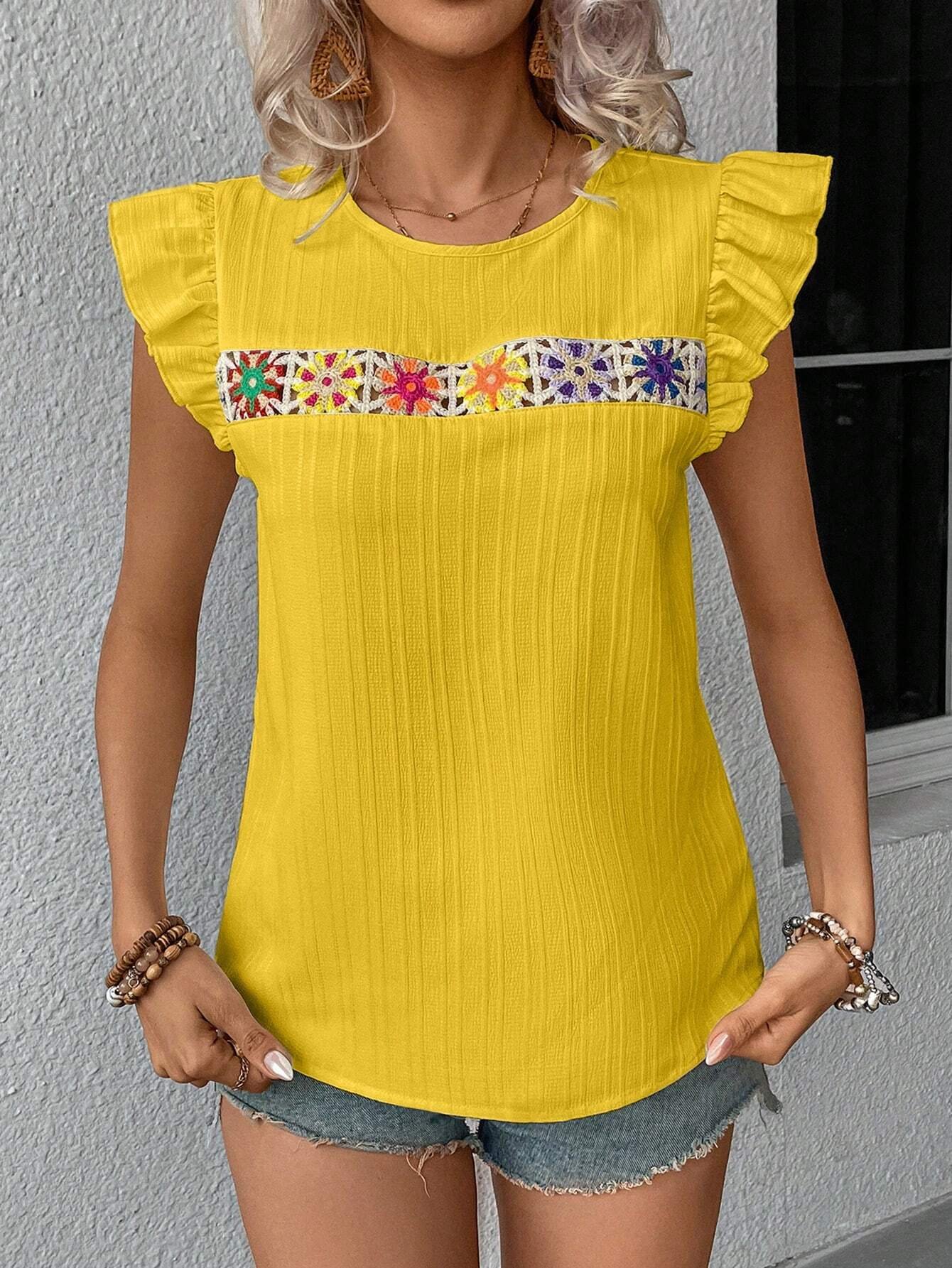 Blusa diaria sencilla para mujeres con bordado colorido - Imagen 3