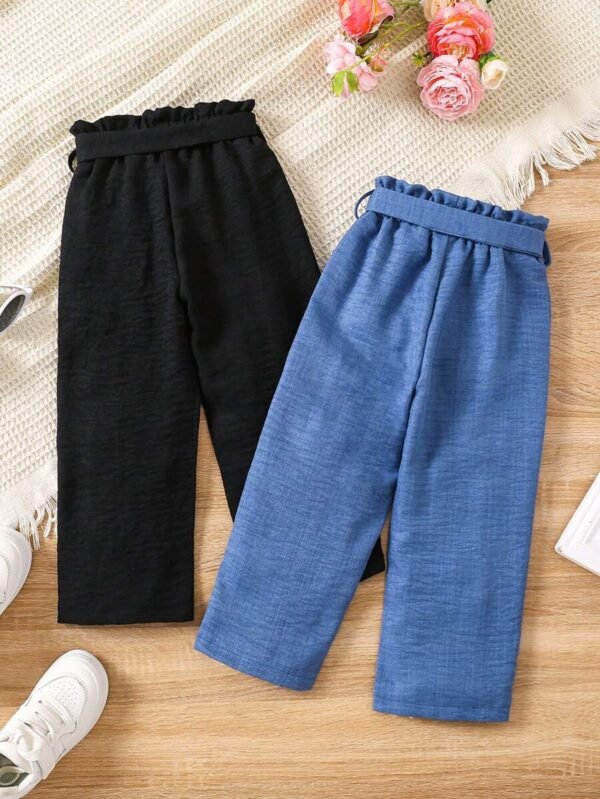 Pantalón casual holgado de pierna ancha y cintura con botón en tono unicolor - Imagen 2