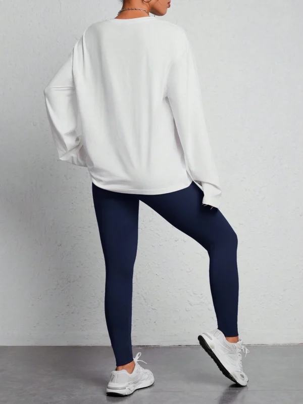 Sudadera con gráfico de letras de primavera y hombros caídos y leggings - Imagen 2