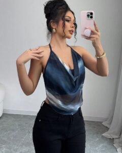 op con tirantes y cuello drapeado con estampado de teñido anudado