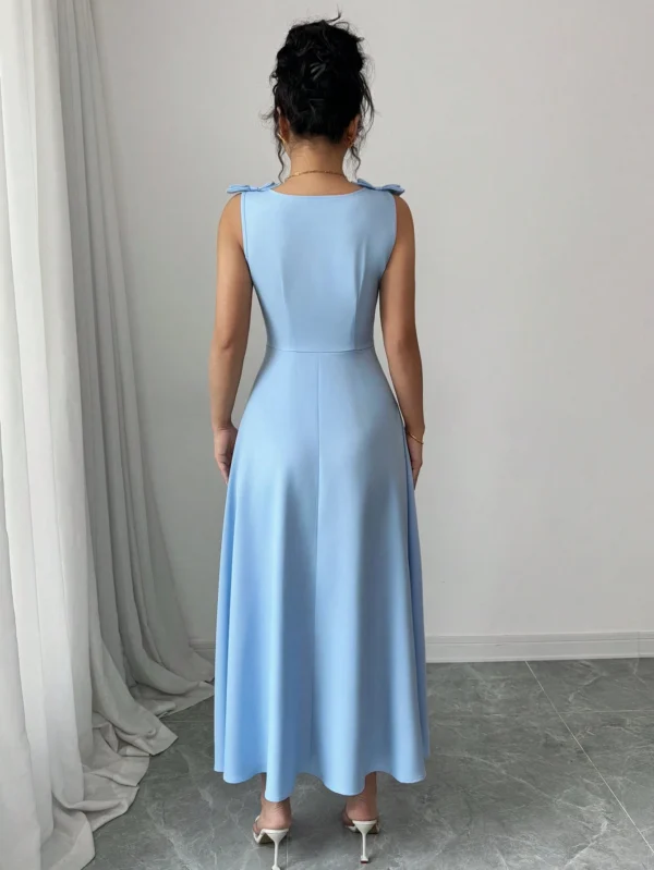 Vestido midi azul para mujer sin mangas con lazo y botones en la cintura - Imagen 2