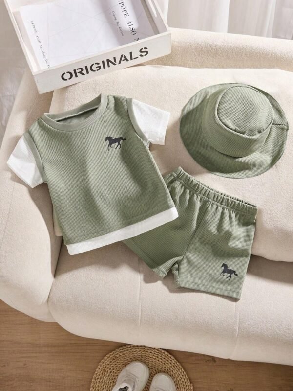 top y shorts con gorro, de tela tipo gofre