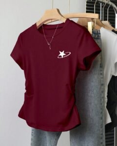 Camiseta de mujer de cuello redondo con estampado de estrella