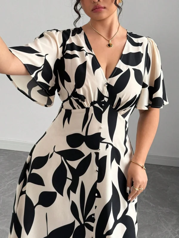Vestido de mujer de elegancia francesa, versátil, con escote en V, cintura ceñida - Imagen 3