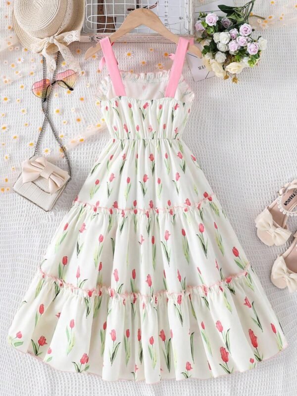 Vestido de tirantes para fiesta del té con estampado floral y bajo con volantes - Imagen 2