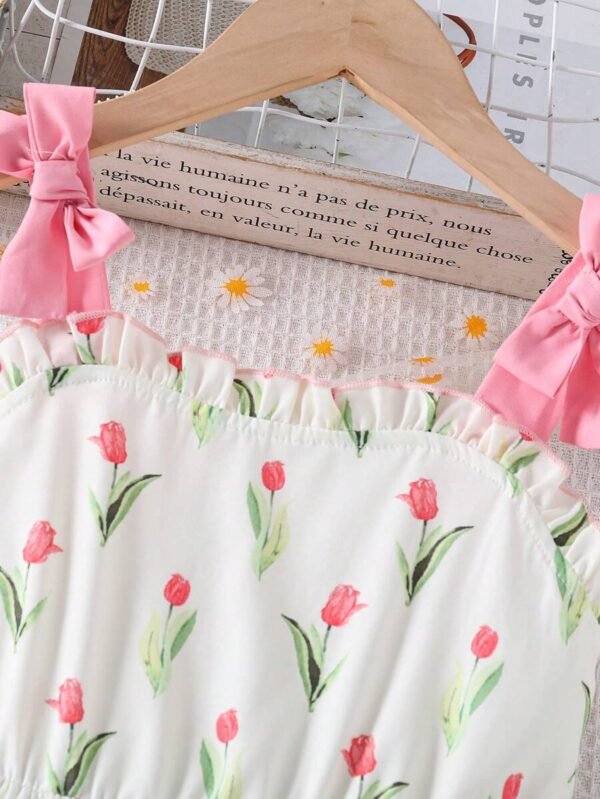 Vestido de tirantes para fiesta del té con estampado floral y bajo con volantes - Imagen 3