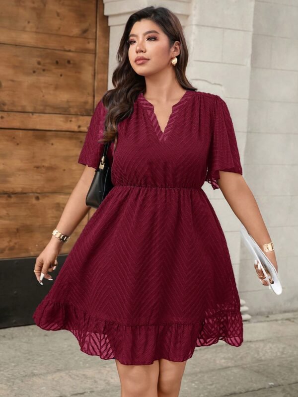 Vestido corto de verano de talla grande para mujer de cuello en V con mangas con volantes
