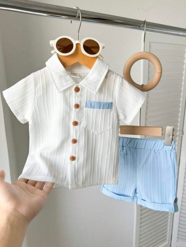 Camisa de botones de unicolor + Conjunto de pantalones cortos