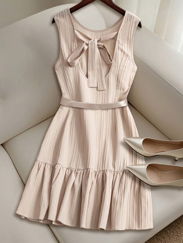 Vestido casual mini de mujer de verano con cuello redondo tejido - Imagen 2
