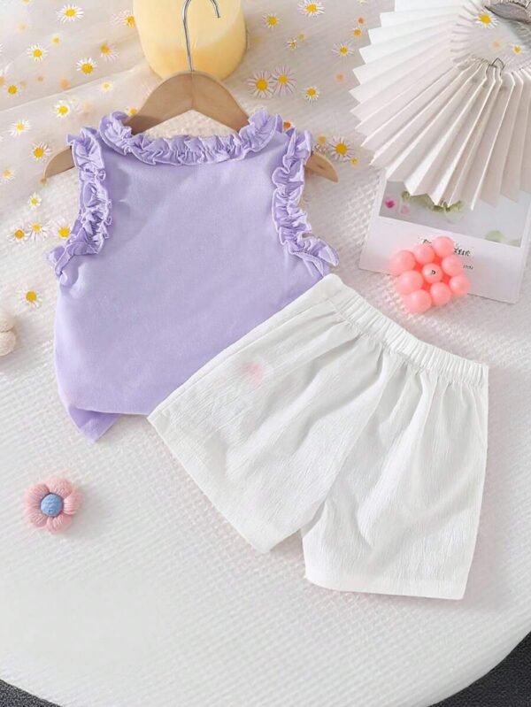 Top de punto con volantes en púrpura con pantalones cortos tejidos - Imagen 2