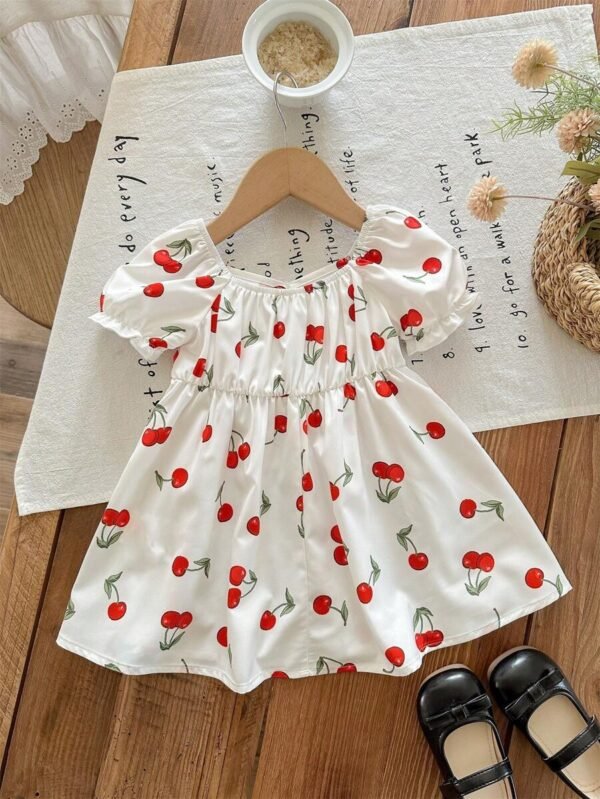 Vestido casual de verano suelto de manga corta con estampado de cerezas - Imagen 2