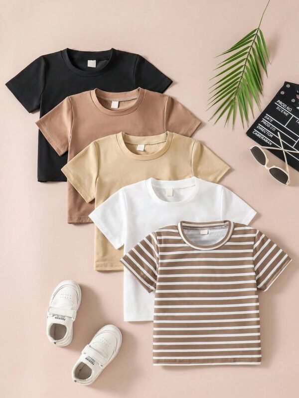 Camiseta de manga corta de cuello redondo con estampado de unicolor