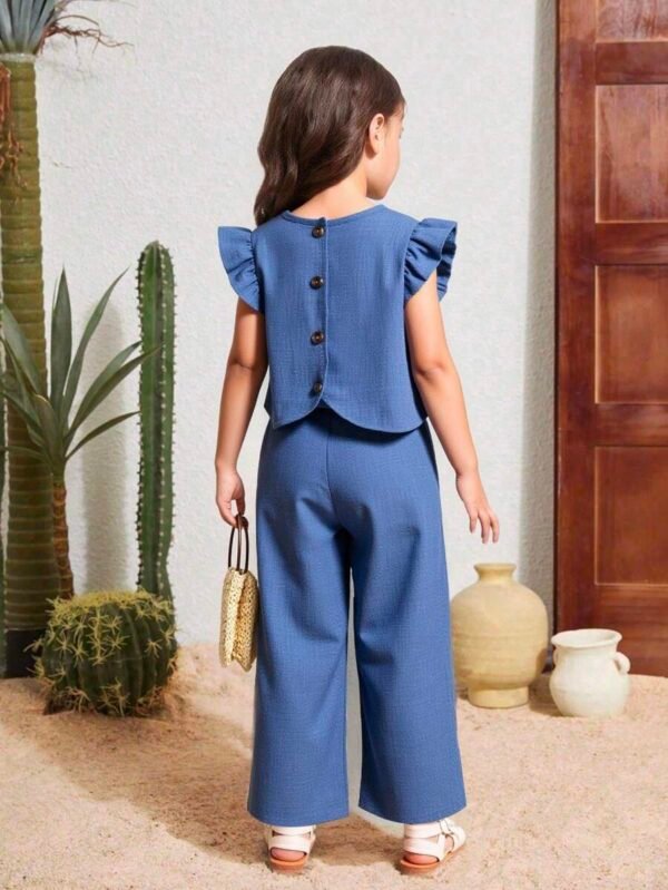 camiseta de manga corta con botones en la espalda y pantalones casuales largos - Imagen 2