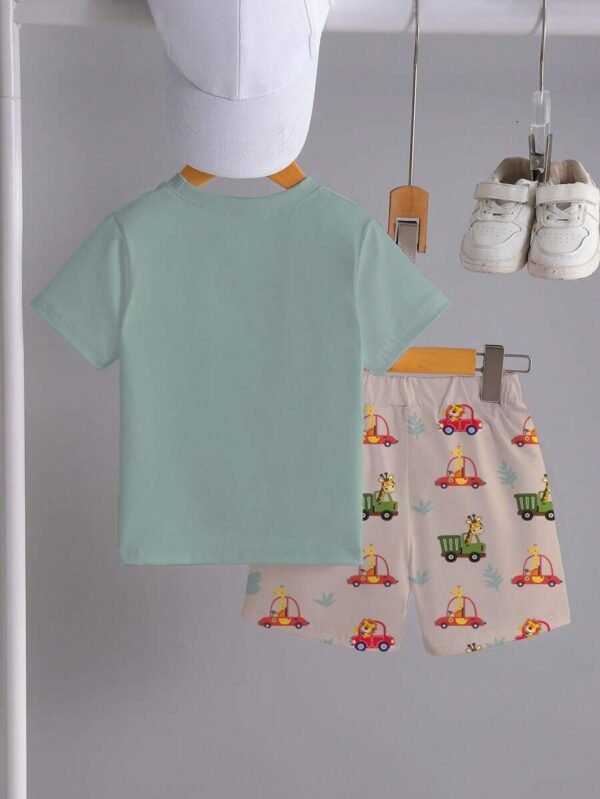 Camiseta y Pantalones Cortos Casuales con Estampado de Coches y Animales - Imagen 2
