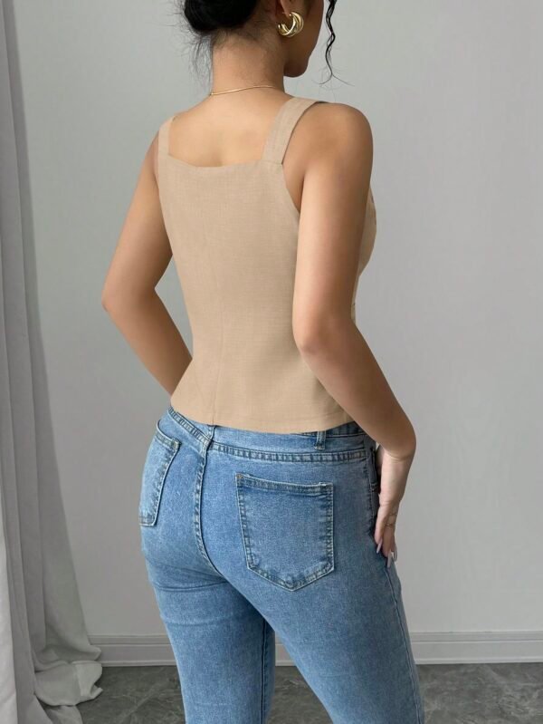 Blusa tipo camiseta de mujer de color liso, abotonado, - Imagen 2
