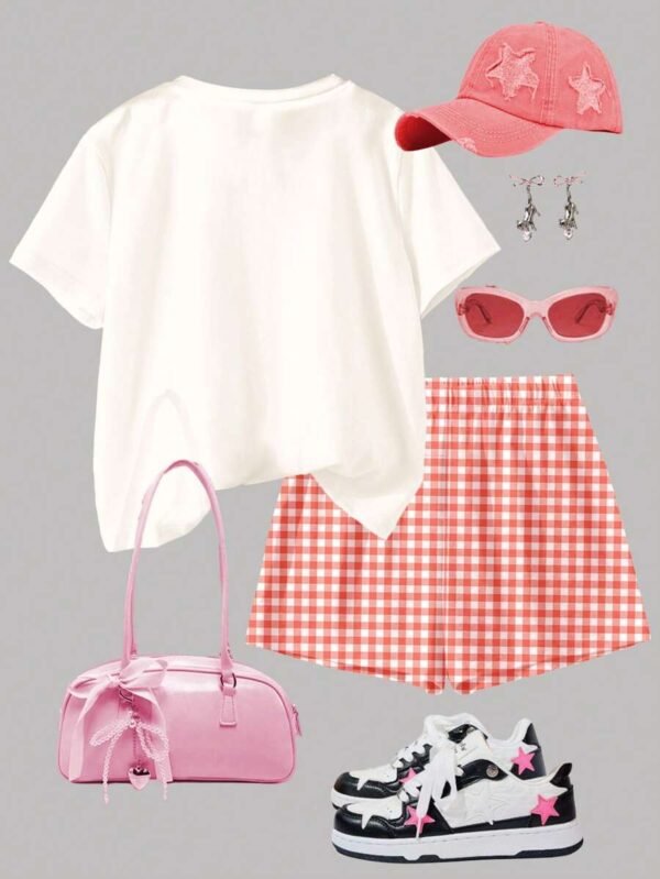 Set de 2 piezas de top de manga corta y pantalones cortos casuales - Imagen 2