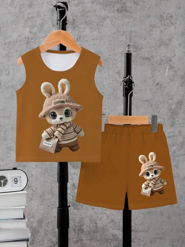 Conjunto informal para niños pequeños con estampado lindo de conejo - Imagen 3